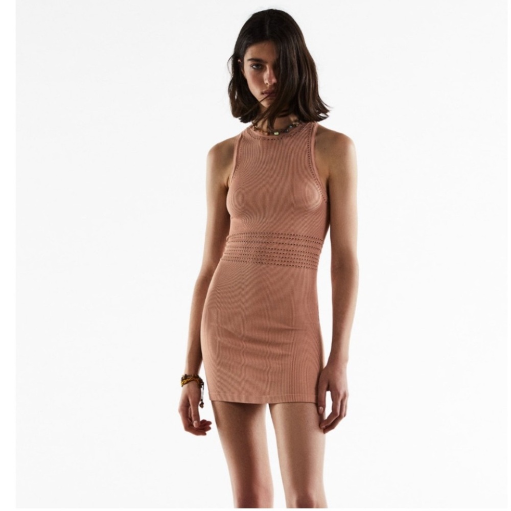 Zara Tan Ribbed Sleeveless Dress